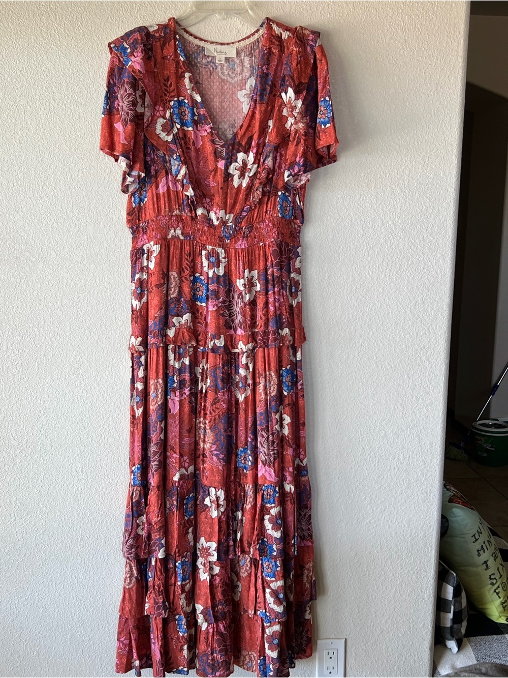 Nurture by Lamaze Red Floral Tiered Maxi Dress with Blue & White Accents